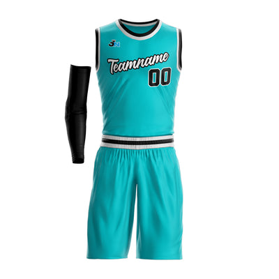 Aqua-Black Custom Basketball Jersey and Shorts Team Uniform Set