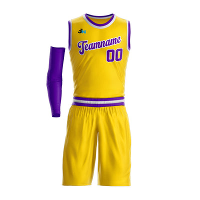 Yellow-Purple Custom Basketball Jersey and Shorts Team Uniform Set