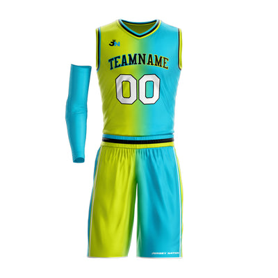 Green-Blue Custom Basketball Jersey and Shorts Team Uniform Set