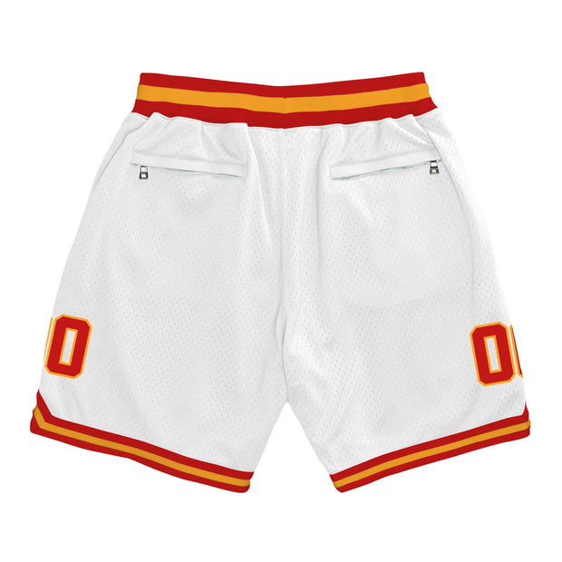 White Red-Yellow Custom Basketball Shorts