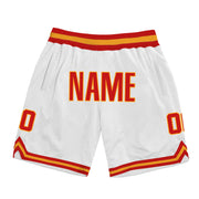 White Red-Yellow Custom Basketball Shorts