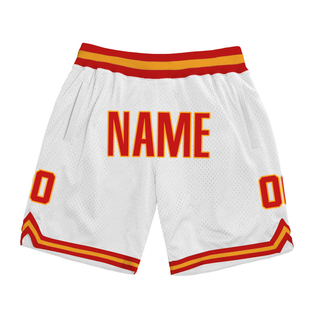 White Red-Yellow Custom Basketball Shorts