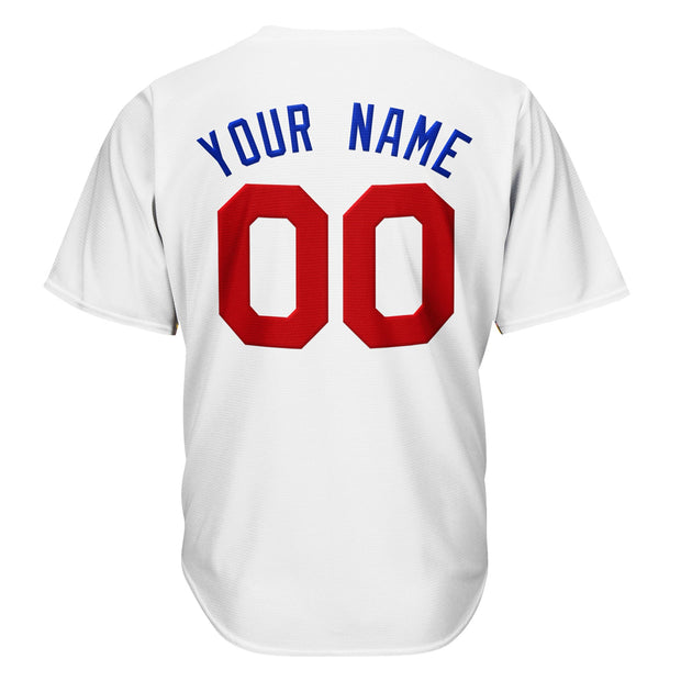 White Red-Blue Custom Baseball Jersey Back