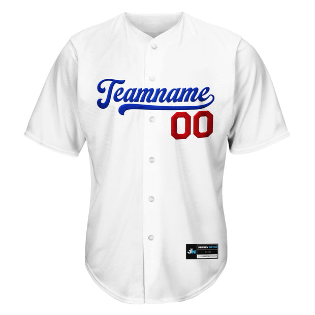White Red-Blue Custom Baseball Jersey Front